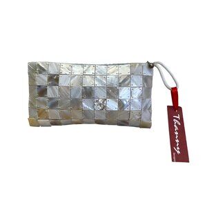 Thanny By Alessandra KT Mother-Of-Pearl Mosaic Zipper & Wrist Strap Clutch Bag